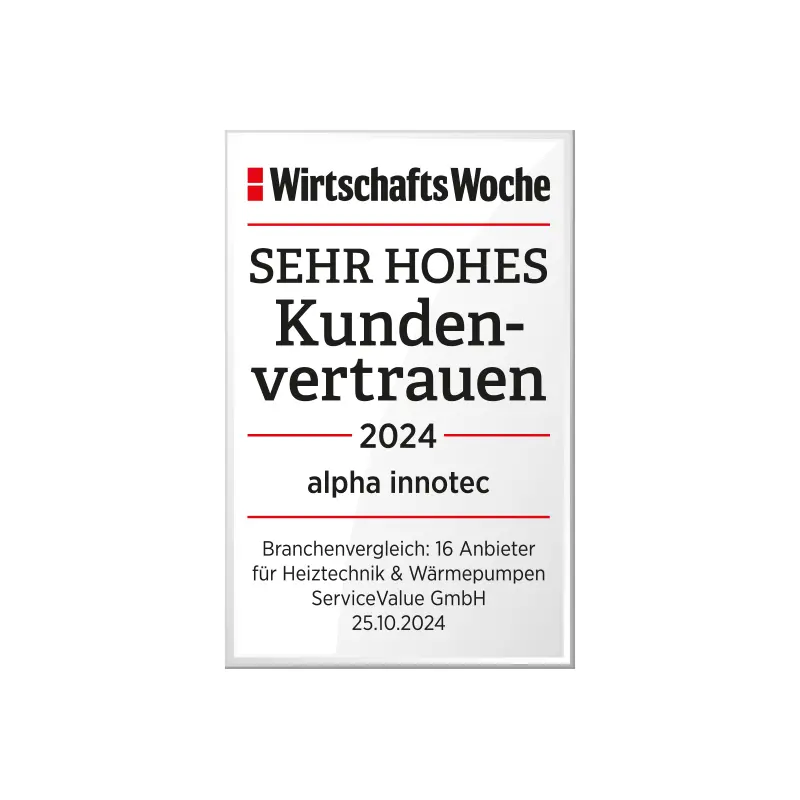 Testsieger Wärmepumpe alpha innotec Zertifikat
