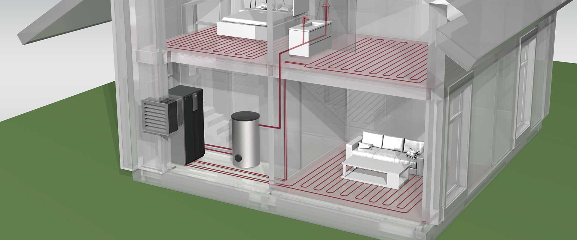 Grafische Darstellung Auslegung Luft/Wasser-Wärmepumpe zur Innenaufstellung